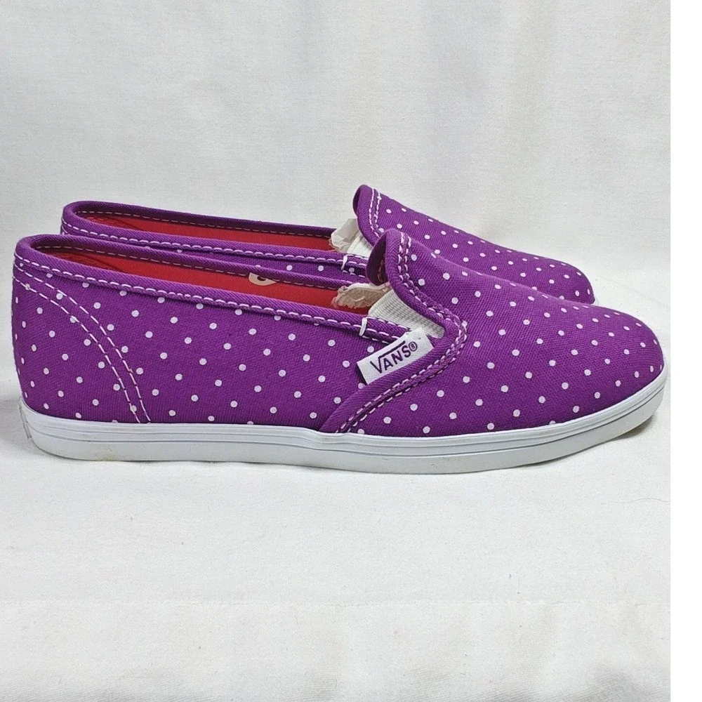 Vans Slip-On Lo Pro Dahlia Purple Micro White Dots Sneakers Size 12 Kids New
